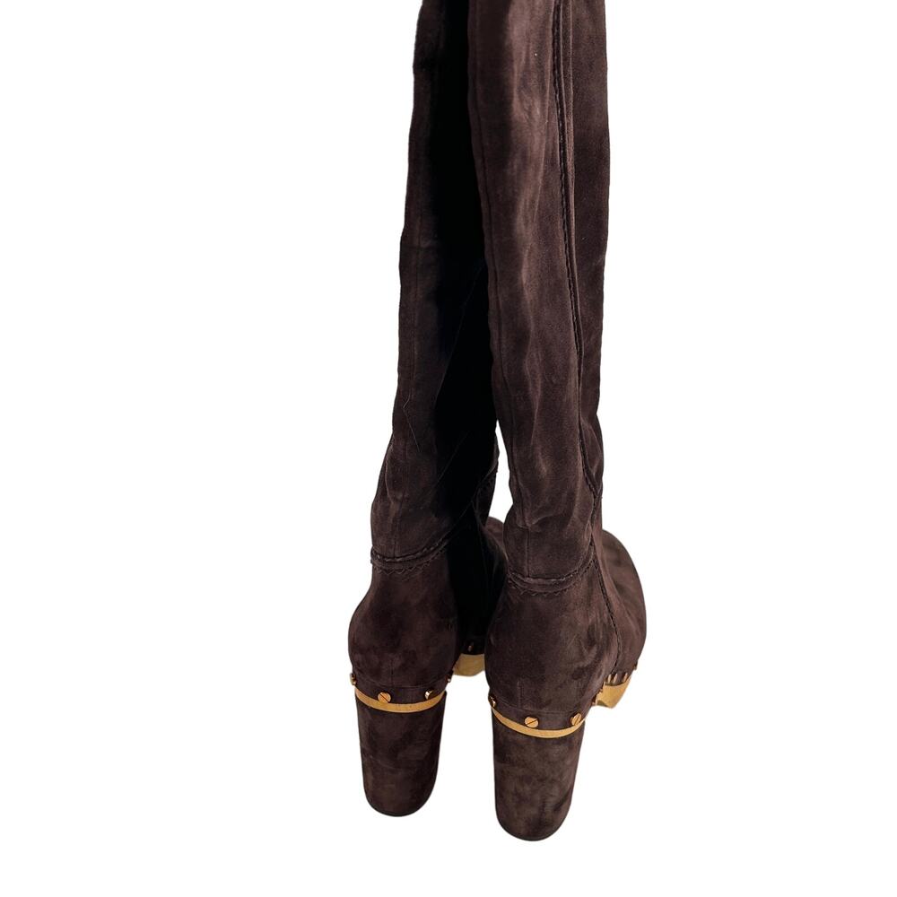 Veronica Beard Glendale Suede Clog Boots 9.5 NWOT Tall Knee High Brown Wood - Picture 8 of 13